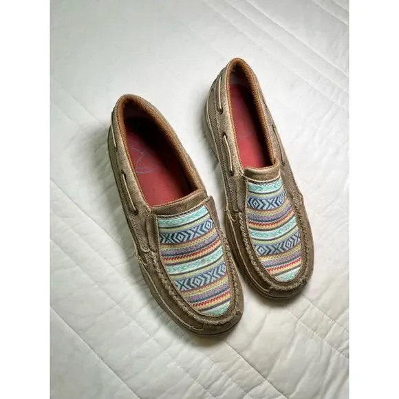 Twisted X Women's Slip On Driving Mocassins, Aztec Western, Machine Washable - Picture 3 of 6